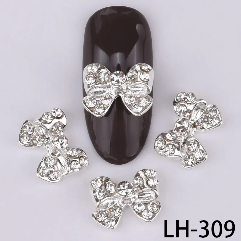 10 pcs 3D Fashion DIY Bow tie Alloy Rhinestones Nail Art decorations glamour Glitters Nail accessories LH298-309 - Цвет: LH-309