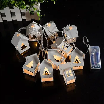

LumiParty Battery powered Wooden Christmas Tree String Lights With 10 LED House Shape Christmas Lights For Outdoor Decorations