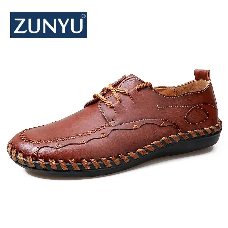 

ZUNYU Spring New Fashion Men's Genuine Leather Casual Shoes Men Lace Up Flats Summer Comfortable Handmade Moccasins Men Shoes