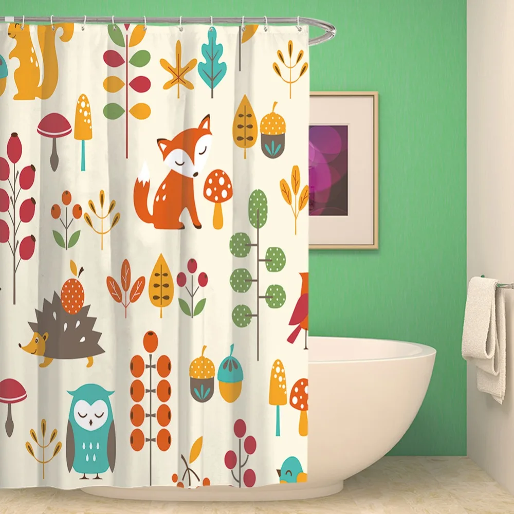 

Fox Color Pattern Mosaic Printed Bath Shower Curtains Waterproof Mildew Proof Polyester Fabric Curtain Bathroom with 12 Hook
