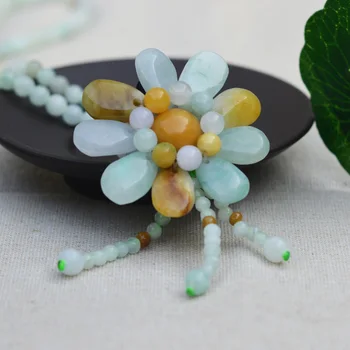 

drop shipping Nature Light Green Yellowish Round Beads Jades Stone Pendant Necklace Sunflowers Sweater Chain Women's Jewelry