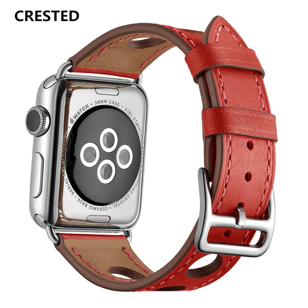 

CRESTED Leather strap For Apple Watch band 42mm/38mm iwatch series 3 2 1 single tour wrist bands bracelet watchband correa belt