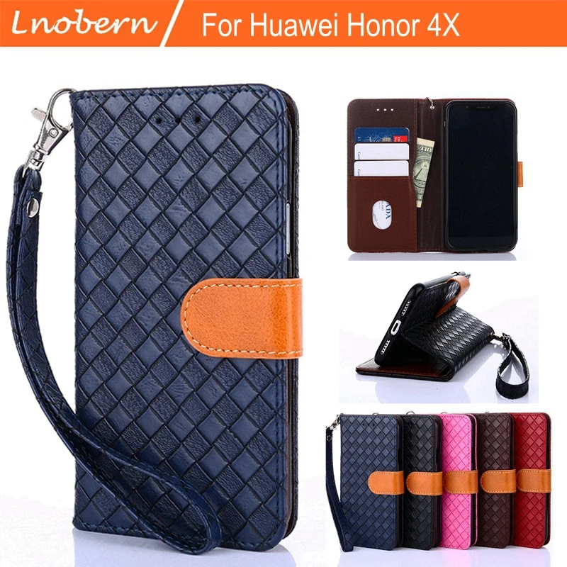 Lnobern Case For Huawei Honor 4X Woven Texture Flip Style High Quality Mobile Phone | Мобильные телефоны и аксессуары