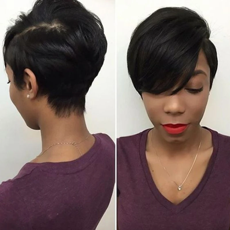 7A Brazilian virgin human pixie hair wigs short pixie cut full lace wig ...