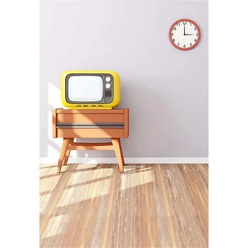 

Baby Photography Backdrops Indoor Solid Color Wall Printed Clock Radio on Desk Kids Children Photo Studio Backgrounds Wood Floor