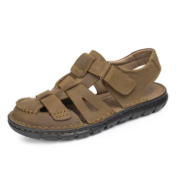 

High Quality Classic Style Soft 111% Genuine Cow Leather Men Sandals New Cool Summer Toe Cap Covering Handmade Fisherman Shoes