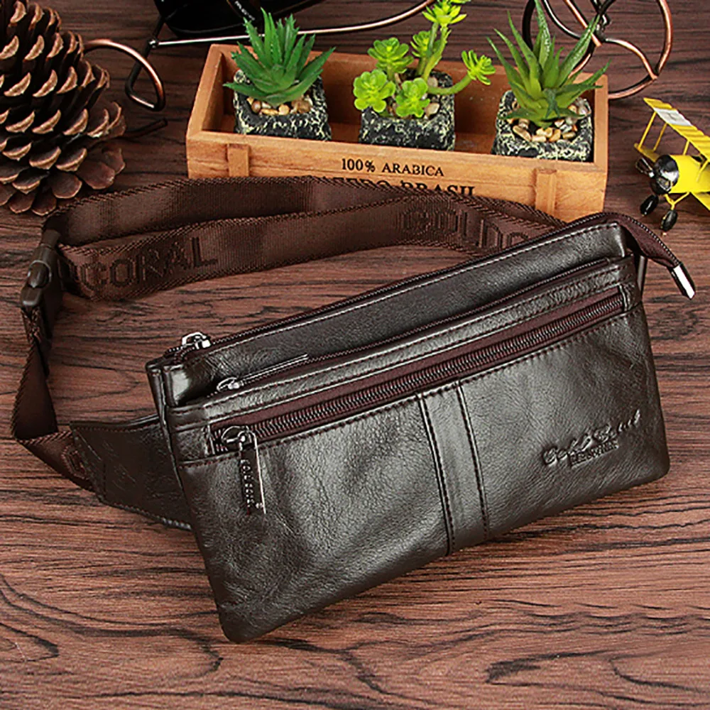 الرجال جلد طبيعي حزام الورك الخصر حقيبة ظهر Crossbody الصدر يوم حزمة عارضة حقائب كتف متعددة الوظائف الحلقات حزمة مراوح جديد