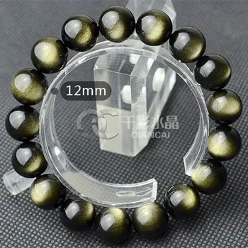 

Genuine 12mm Natural Gold Obsidian Gemstone Bracelet Round Beads Stretch Bracelets Man Lady Best Gift AAAAA