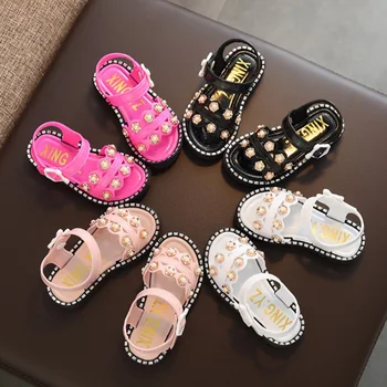 

Summer Kids Cute Flower Pearl Design Sandal Girl Open Toe Princess Shoes Children Casual Sandals Newly