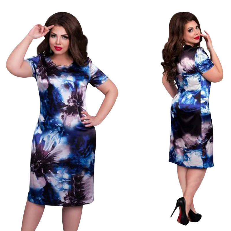 2018 Fashion Brand Women Dress Plus Size 6XL Vestidos O Neck Print Flower Straight Casual Summer Knee Length Oversized Dress