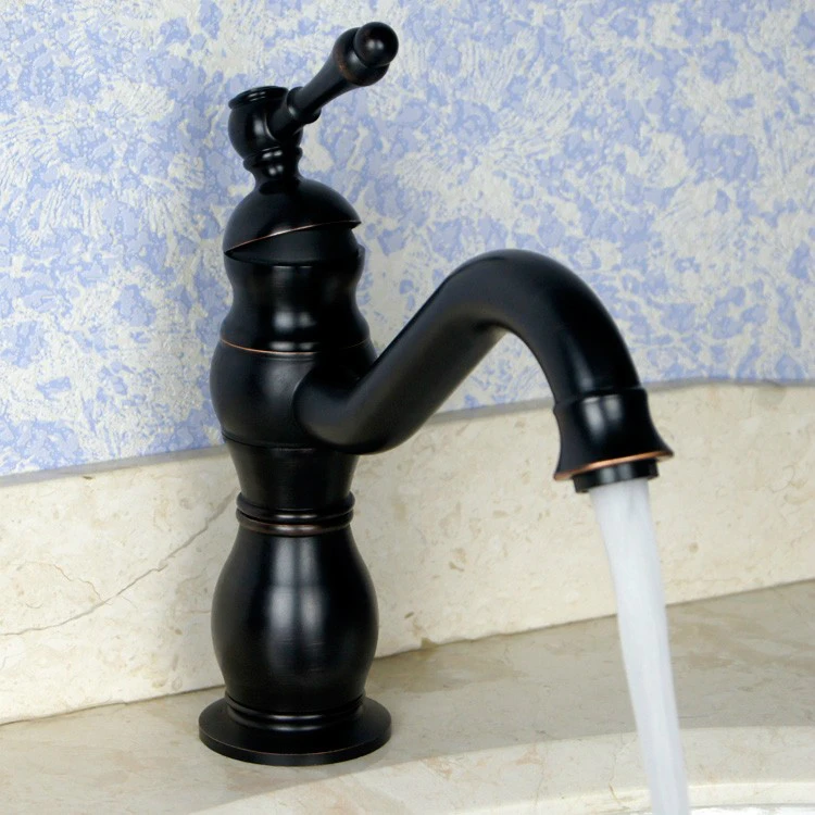 

Vintage Black Oil Cold And Hot Water Undercounter Basin Faucet European Brushed Sitting Washbasin Tap Bathroom Products E681