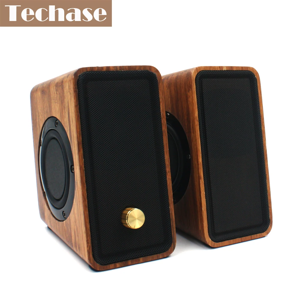 Techase Компьютерные колонки Bamboo Caixa де сом Amplificada HiFi Звук Громкоговорителя AUX-IN мини-усилитель Altavoces Ordenador MP3