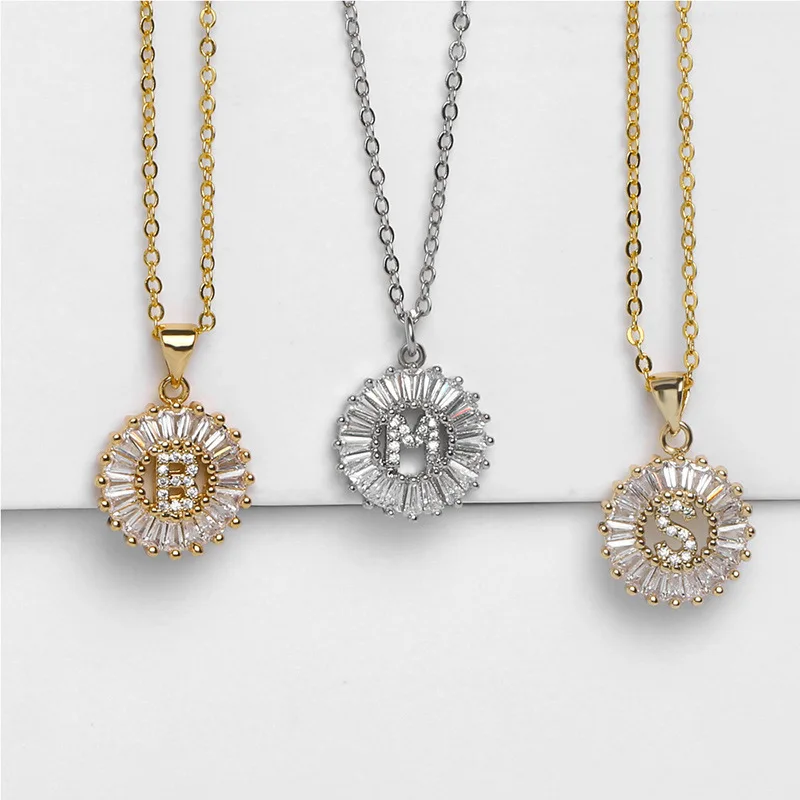 

Gold Silver Color 26 Capital Cubic Zircon Alphabet Necklace Crystal Pendant Initial Letter Name Necklace Charm Women Jewelry S4
