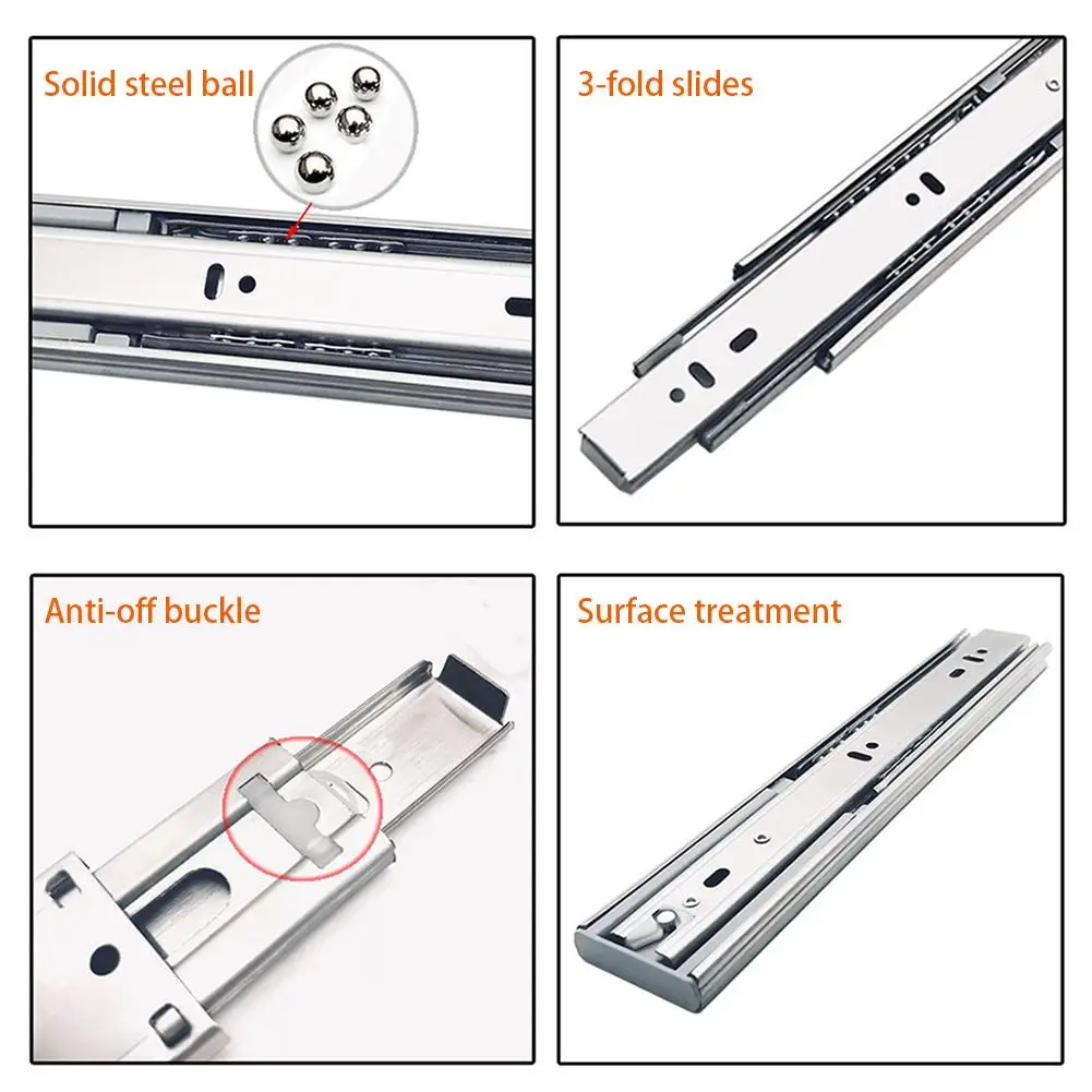 2 шт стальной шариковый подшипник для открытия выдвижных ящиков, 3 складки, боковое Крепление, утолщенная Бесшумная клавиатура, шкаф, выдвижные ящики