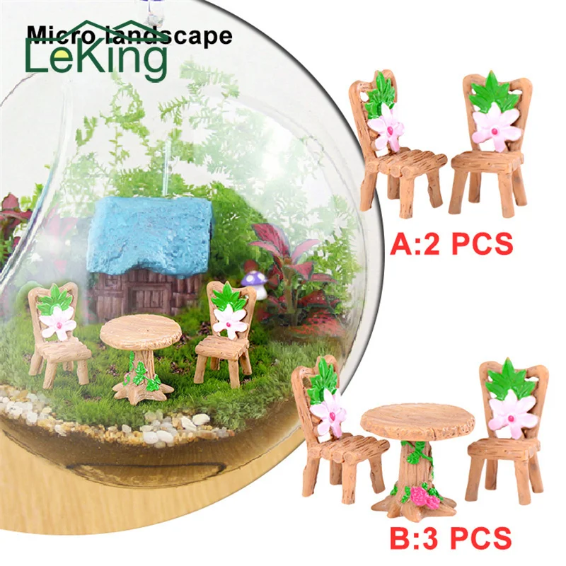 

Artificial Micro Landscape Wood Chairs Tables Desk Stool Craft Miniatures For Bonsai Pot Home Garden Decorations