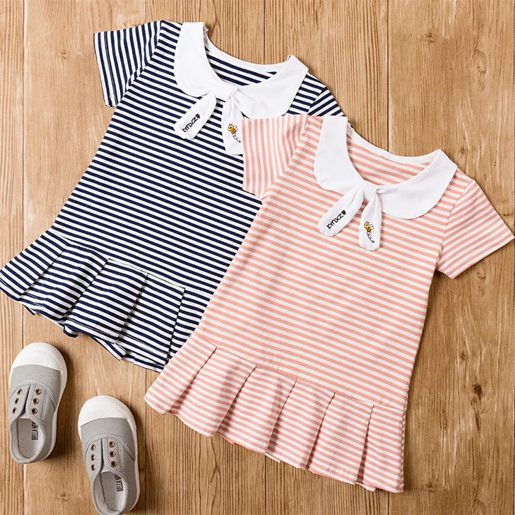 

summer dress Toddler Kid Baby Girl clothes Embroidered Letter Striped Flouncing Princess Party child dress vestidos infantil #T5