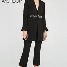 Новинка, женское платье с v-образным вырезом и длинными рукавами, украшенное бусинами, с манжетами и передними карманами, женское платье