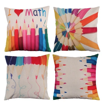 

Color Pencils Pattern Pillow Cover Case Cotton Linen Home Decor Sofa Bedding Cushion Pillow Covers 45cm * 45cm