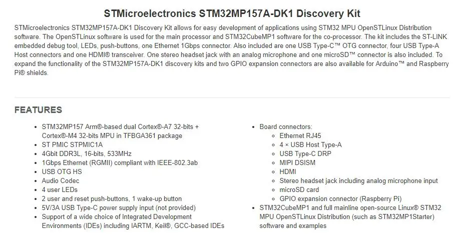 1 шт. x STM32MP157C-DK2 ARM дискаверсионная плата с STM32MP157C MPU