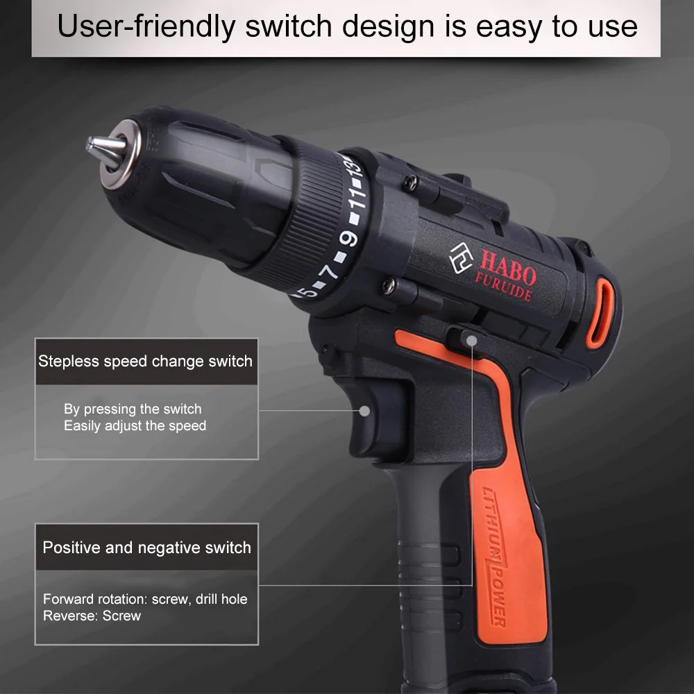 

3 in 1 25V/36V Electric Screwdriver Cordless Drill Mini Wireless Power Driver DC Lithium-Ion Battery 10mm 2-Speed With Led Light