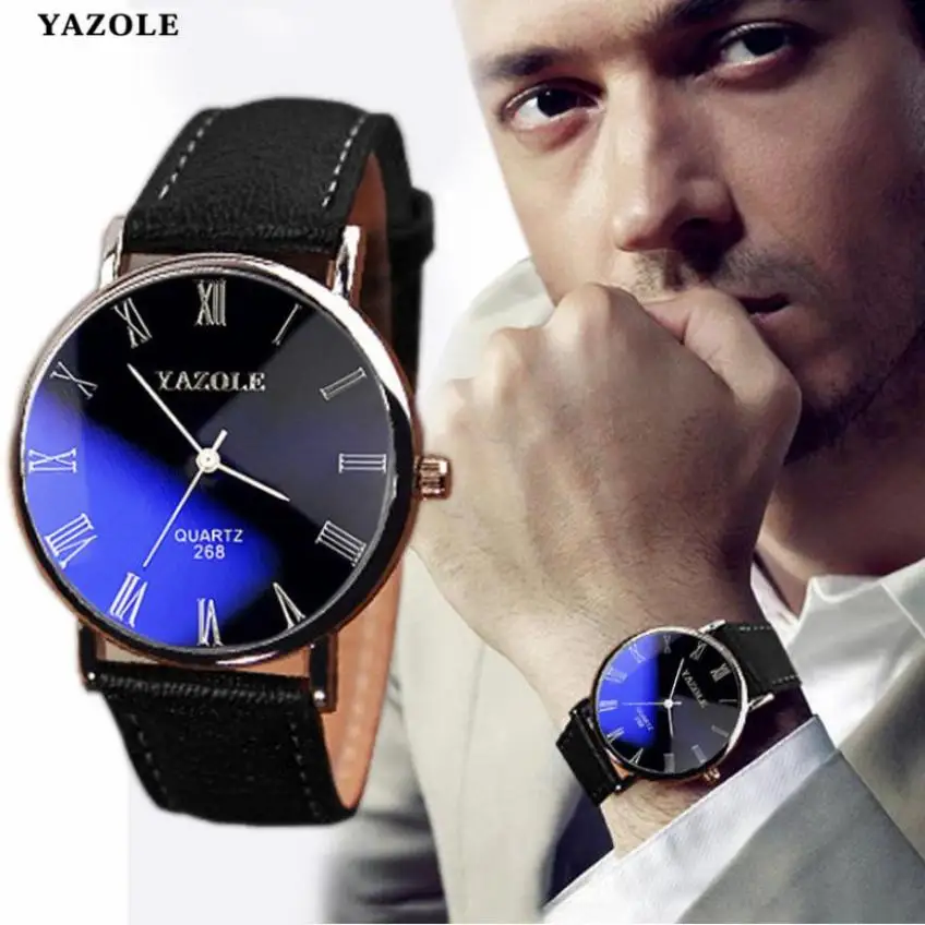 

YAZOLE saat erkekler Men's Watches 2018 Luxury Fashion Faux Leather Belt Sports Clock Men Quartz Analog Wrist Watches Black 50