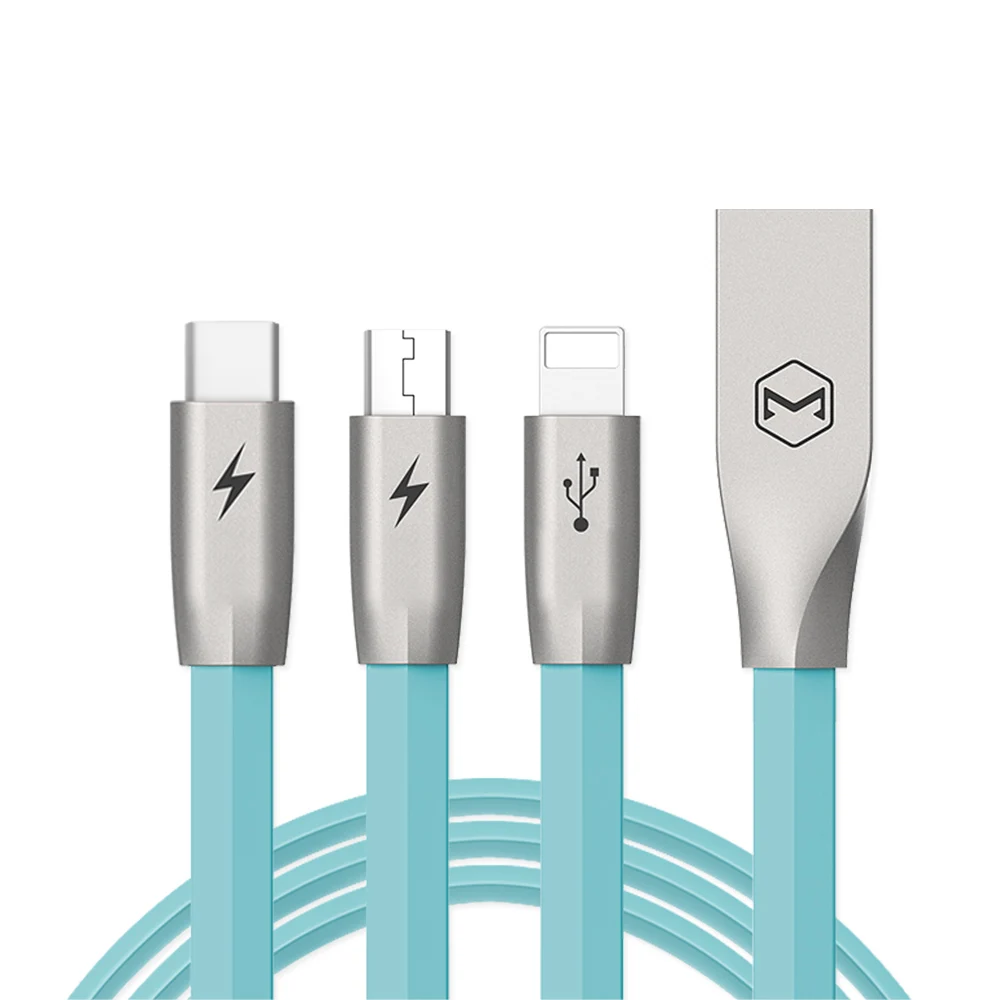 Mcdodo 3 в 1 кабель для передачи данных для Lightning Micro usb type-C зарядный кабель для синхронизации данных для iPhone IOS Android мобильный телефонный шнур - Цвет: blue