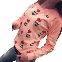 2018 Kawaii сова печати пуловер Для женщин осень с длинным рукавом Аниме Толстовка Дамы Crewneck Повседневное свободные Детский комбинезон
