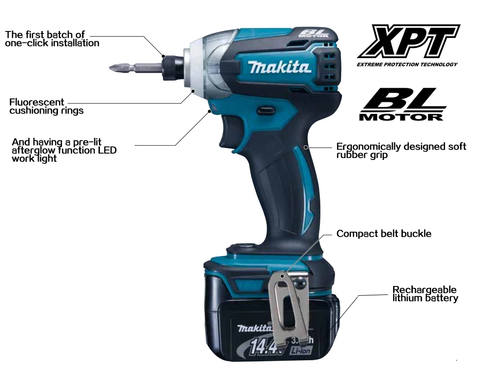 Аккумуляторный ударный шуруповерт Makita 14,4 В DTD136RFE 3, 2600 ИПМ об/мин бесщеточный электродвигатель постоянного тока Электроинструмент с защитой от пыли и дождя