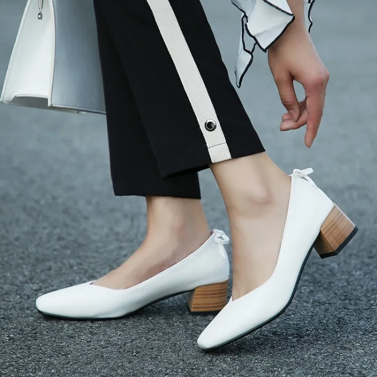 

Big Size 11 12 13 ladies high heels women shoes woman pumps Butterfly knot set with thick heel, square head and shallow mouth