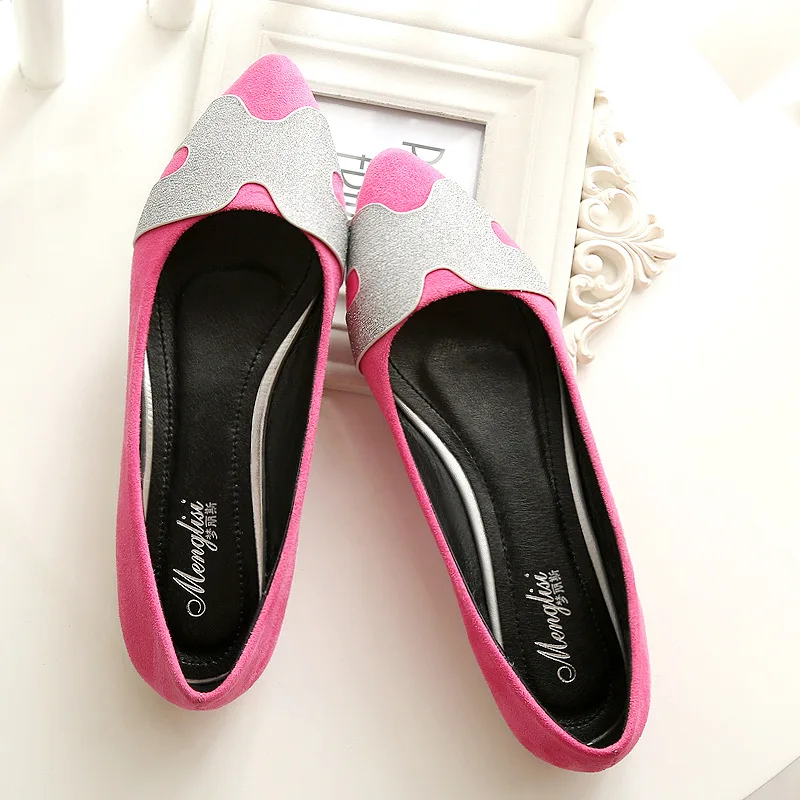

35~43 Plus Size Spring Pointed Toe Flats Pink Suede Leather Single Shoes Breathable Loafers Ladies Slip On Shallow Comfort Shoes