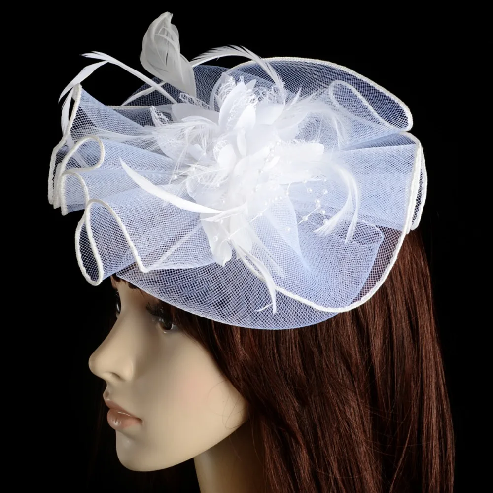 

European-style Wave-fold Lace Hair Accessories Fascinator With Feathers French Veiling 16 Colors Ladies Wedding Races Tovenaar