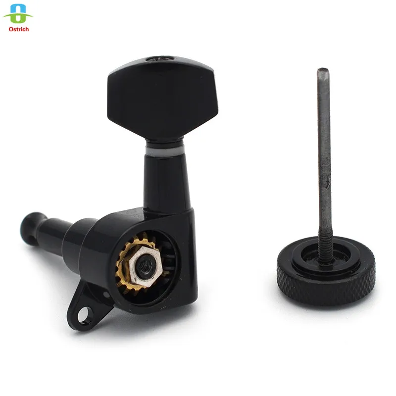 Ostrich Guitar String Peg Locking Tuners Tuning Pegs Machine Heads 6R Black with Lock Machine
