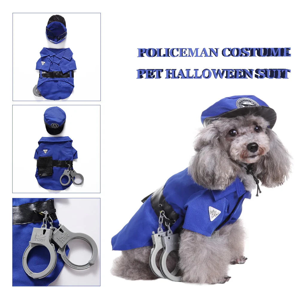 

Pet Costume Policeman Style Dog Jeans Clothes Cat Funny Apparel Halloween Xmas Suit