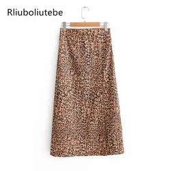 Винтажные пикантные леопардовая расцветка длинная юбка с разрезом трапециевидной формы Повседневная мода с эластичной талией Высокая