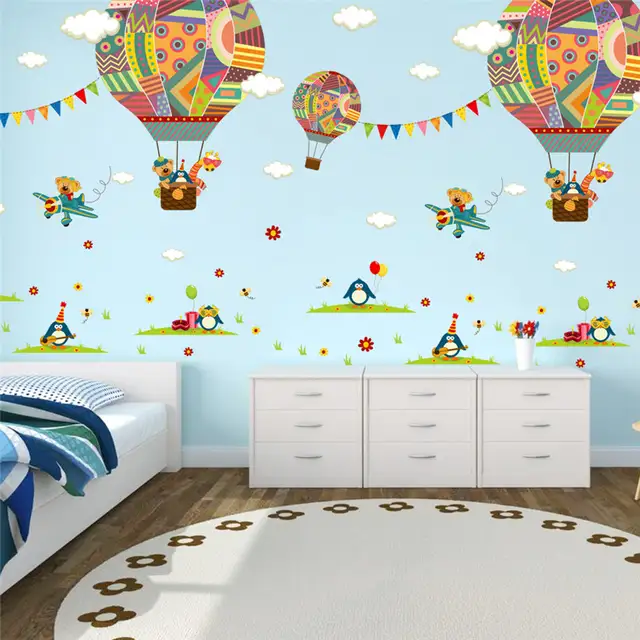 Colorful Flying Hot Air Balloon Nursery Room Decor Wall Sticker