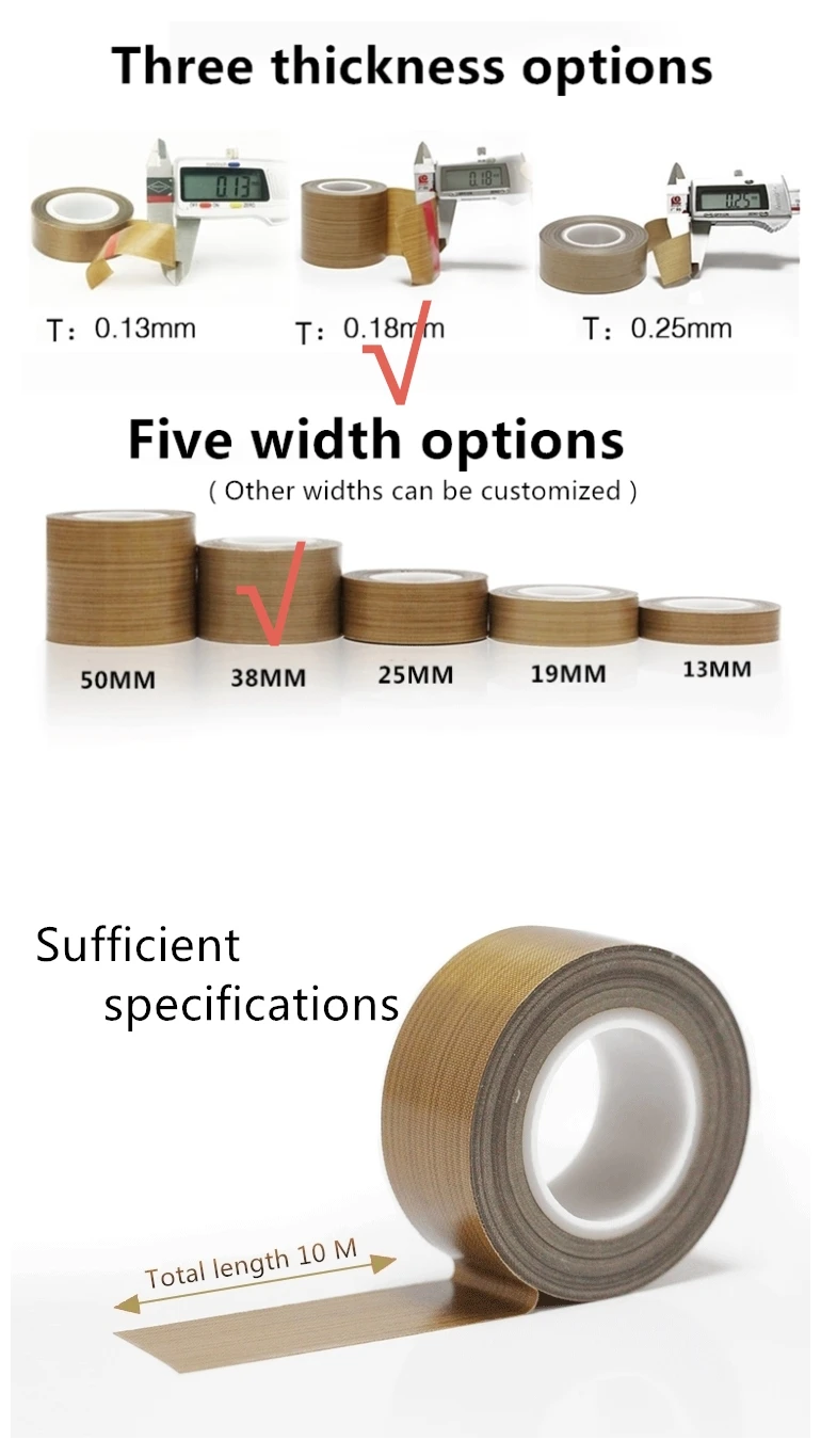 0,18 мм* 10 м* 38 мм тефлоновой ленты высокого Температура термостойкого клейкой ленты швейная машина части индивидуальный заказ доступны