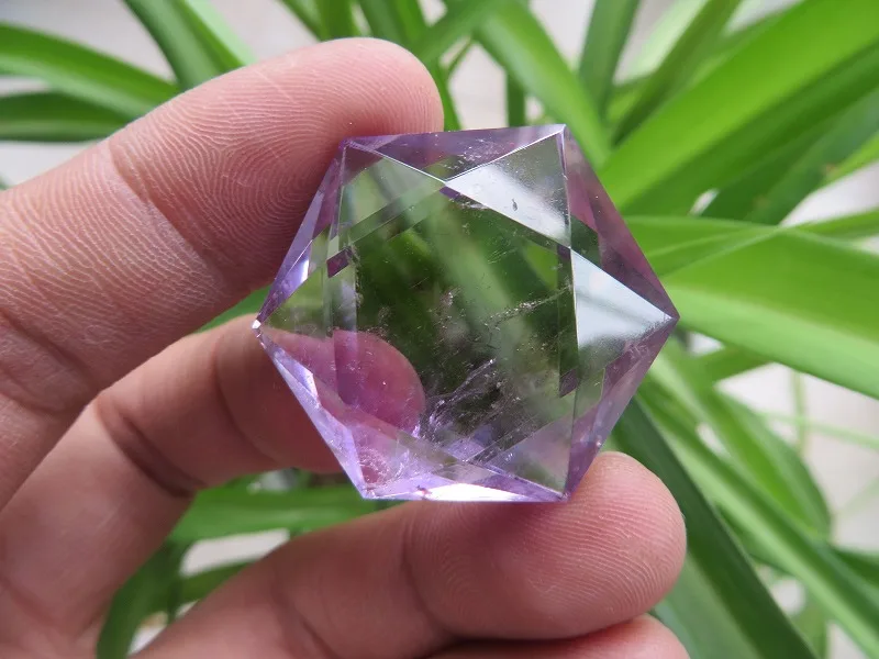 A* 16.8g Natural Amethyst Quartz Crystal Star Of David Carving ART