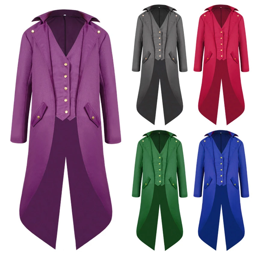 

Cosplay Costumes Medieval Halloween Clothing for Men Tuxedo Long Uniform Dress Renaissance Cos Noble Punk Man's Coat S~XL