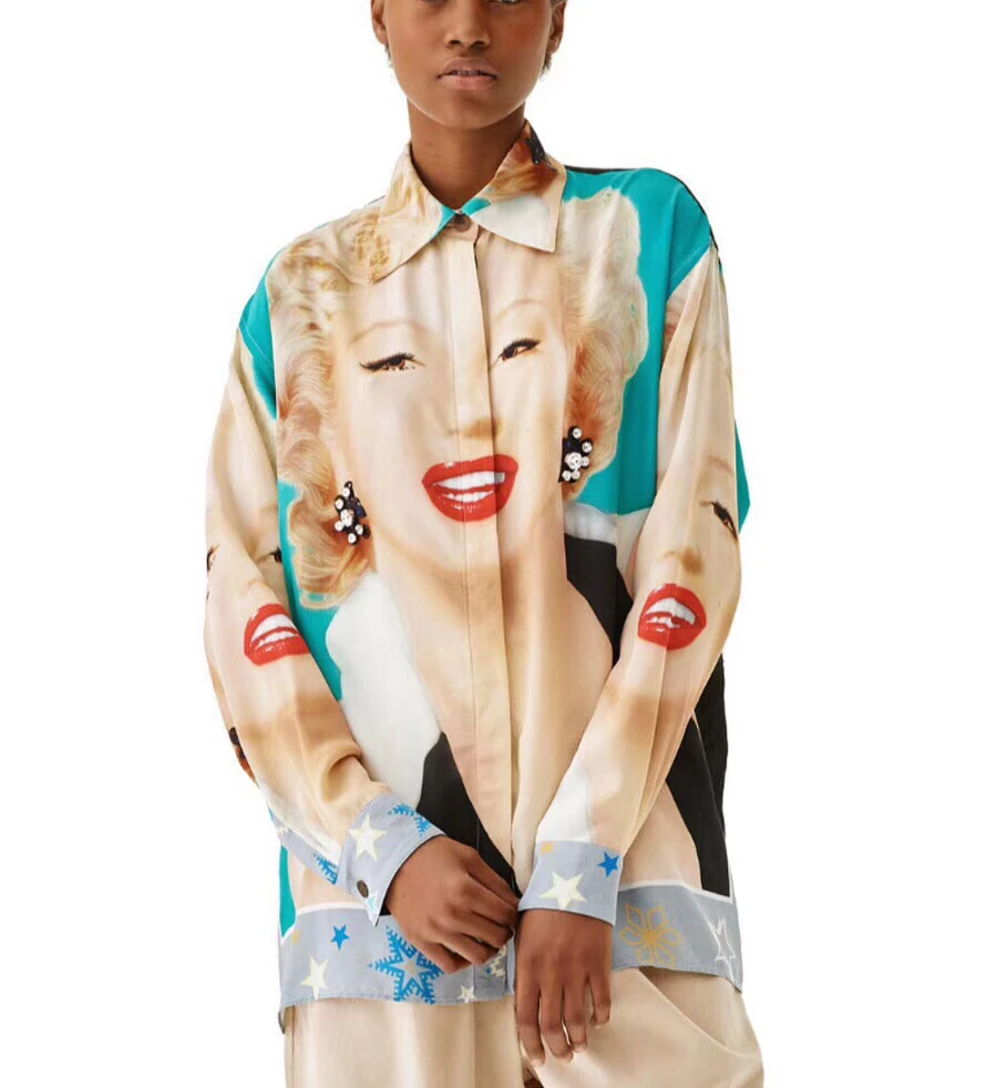 

Elegant New Hand-Beading Fashion Blouse women 2019 Polyester Vintage Full Print Turn-down Collar Regular Free Shipping