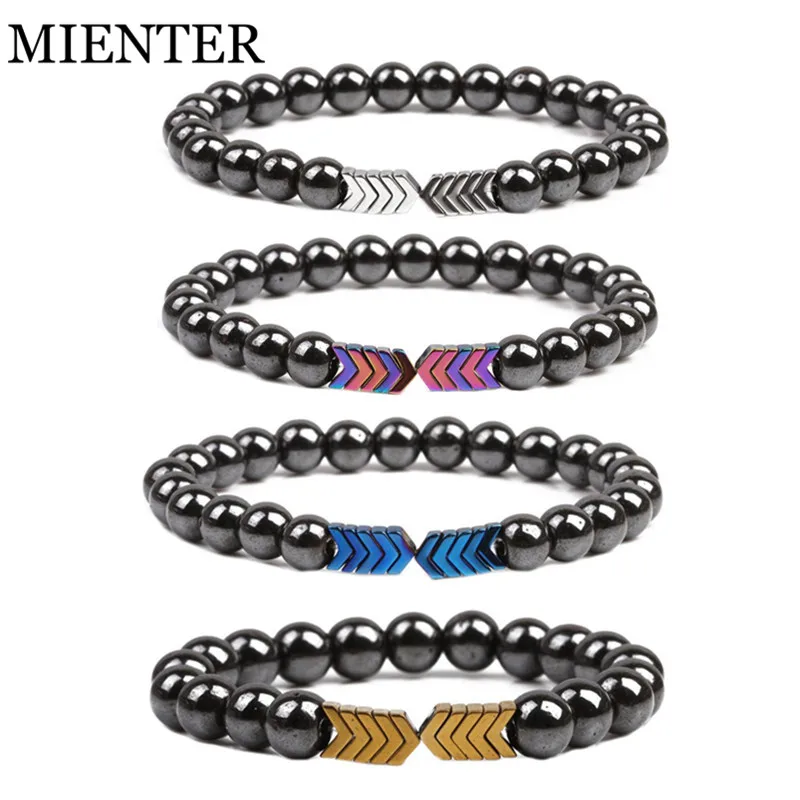 V shape sport Fitness Hematite bracelet for men natural stone beads 8mm CZ Set magnetic font