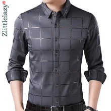 2019 marca casual primavera lujo plaid manga larga slim fit hombres camisa streetwear social vestido camisas hombres fashions jersey 2309