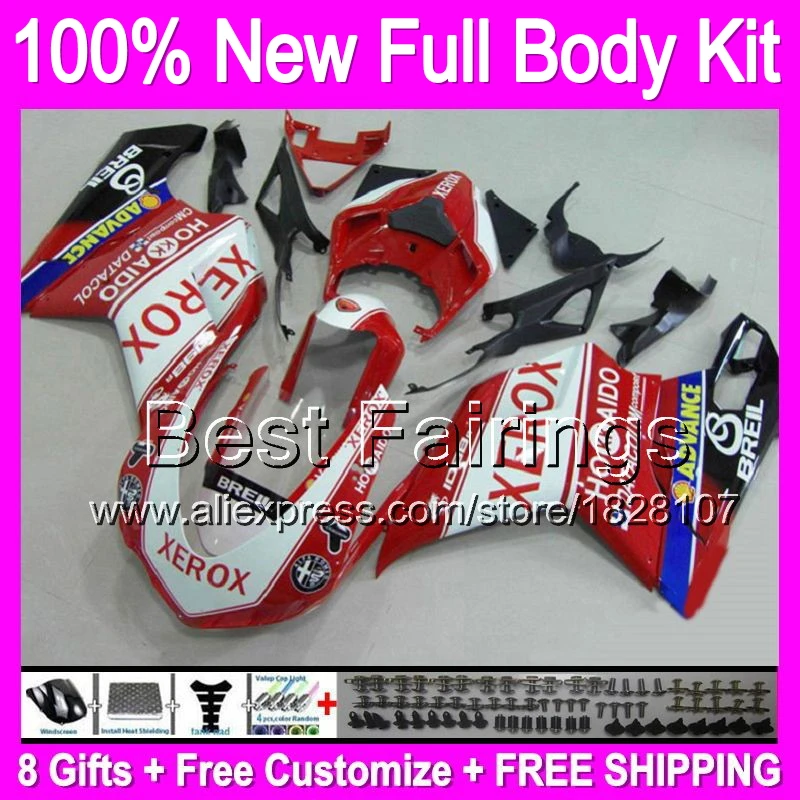 

+decal Fairings For DUCATI 848 1098 1198 Xerox S R 07 08 09 10 11 B29 HOT 1098S 1198S Red white black 2007 2008 2009 2010 2011