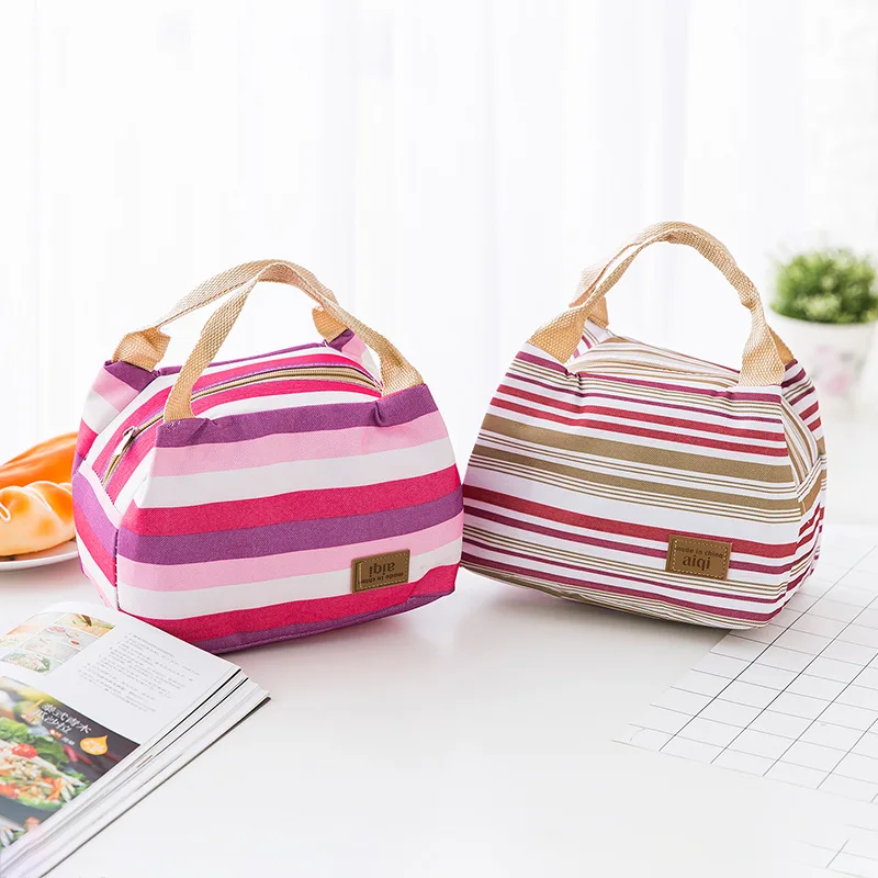 New Striped Outdoor Portable Picnic Bag Waterproof Insulation Fresh Camping Bag Travel Vacation Storage Ice Bag Handbag