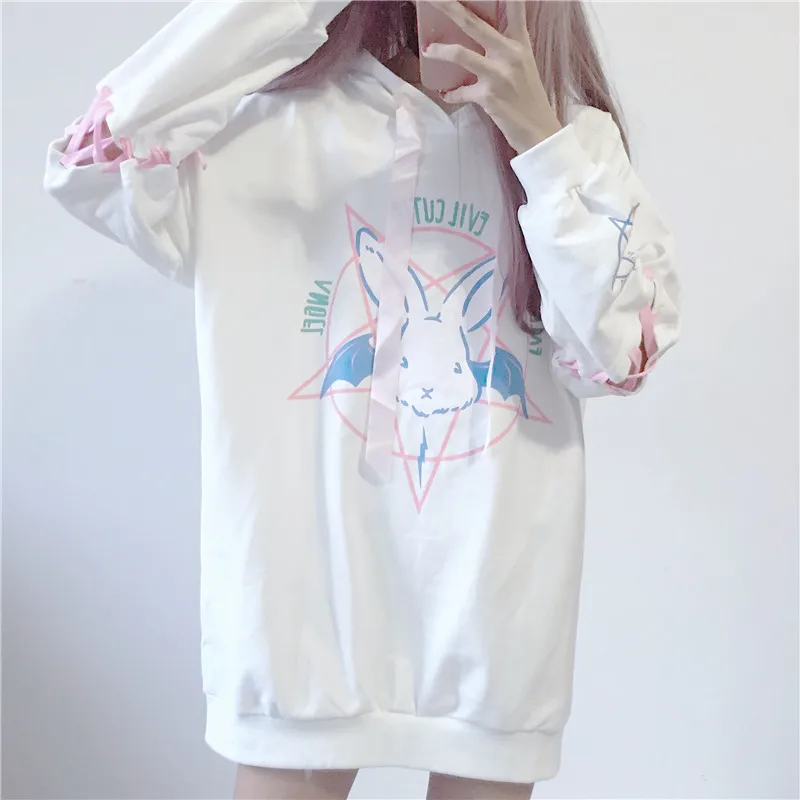  Hooded Cartoon Preppy Style Women Oversize Sweatshirts Winter Cute Harajuku Kawaii Sweatshirt Top P