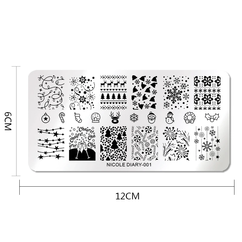 NICOLE дневник Рождество ногтей штамповки пластины прямоугольник круглый оверпринт серии ногтей штамп изображения маникюрный Шаблон трафарет инструмент для ногтей