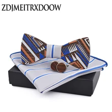 Модный мужской галстук-бабочка 16 мм запонки Карманный квадратный набор мужской галстук-бабочка платок Набор для свадьбы винтажный полосатый носовой платок