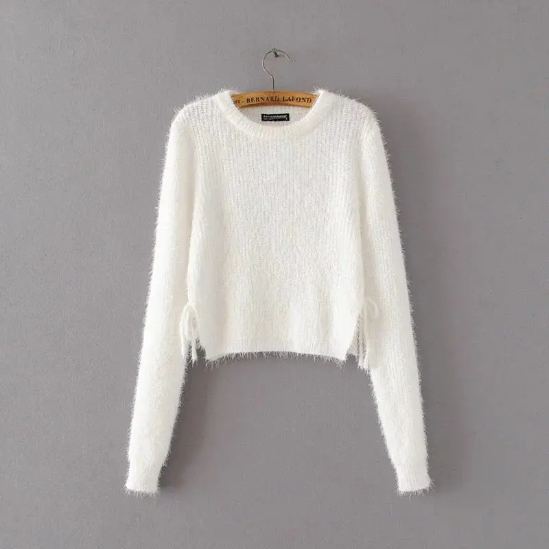 

women sweater high-waist mohair O-Neck collar full sleeve streetwear pullovers solid casual knitted 2018 autumn winters female