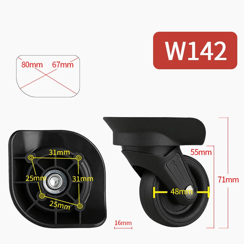 Сменные колесики для ремонта багажа запасные колеса аксессуары бесшумный чехол на колесиках Универсальный бесшумный чемодан - Цвет: W142(2 Wheels)Black