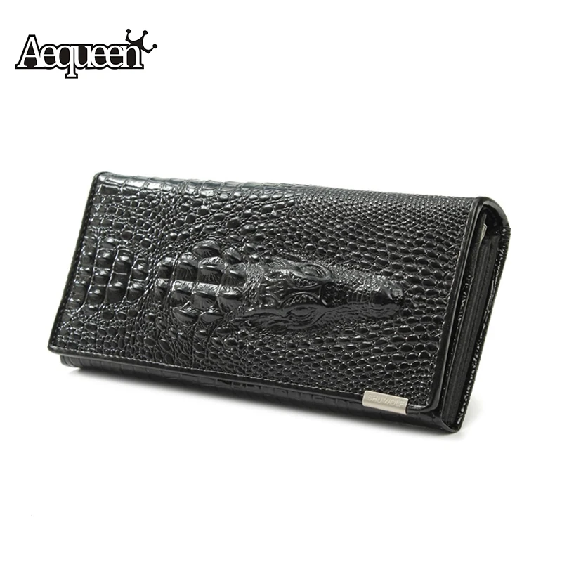 Fashion Genuine Leather 3D Crocodile Long Wallet Women Alligator Embossed Emboss Billfold Lady Zipper Purse Female Clutch