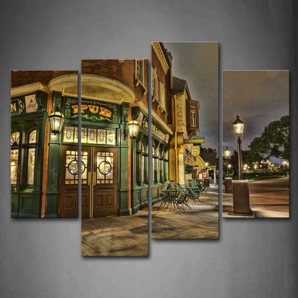 

Framed Wall Art Picture Brightly Pub Canvas Print City Modern Poster With Wooden Frame For Living Room Home Office Decor